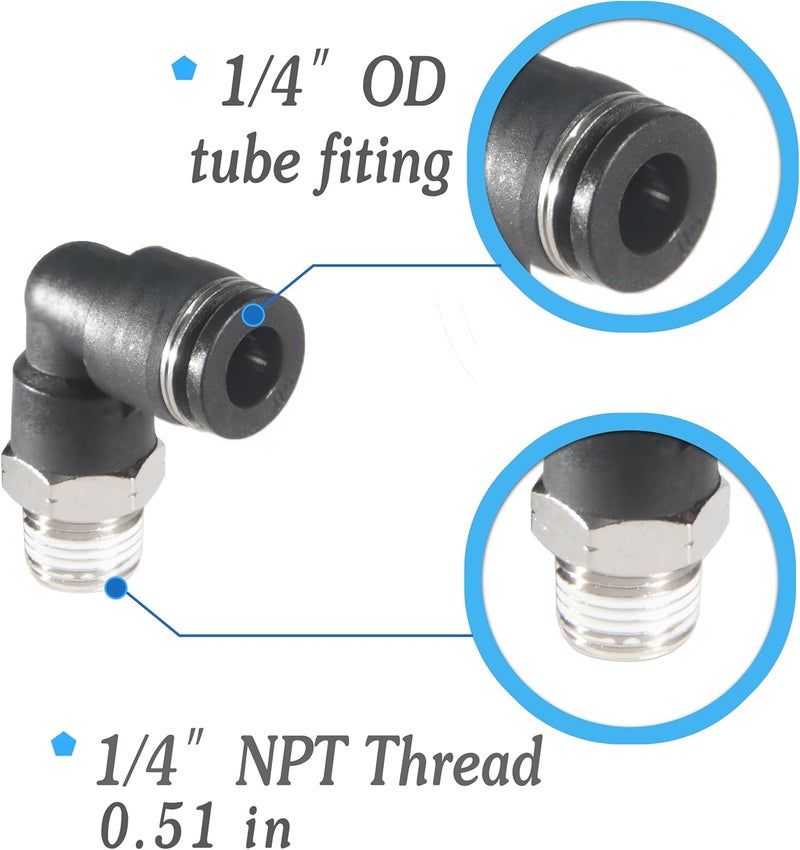 MSAEIQUN 1/4 Air hose fittings, Air fittings Male Elbow 1/4 Inch Tube OD x 1/4 NPT Thread Push to Connect Fitting, PL-1/4-N2 (Pack of 10) (1/4-1/4) - Image 2